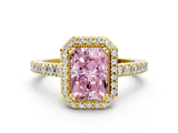 Yellow gold Fancy Pink Radiant  Cut Halo Diamond Ring with Pave Band and Four-Prong Setting_25