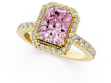 Yellow gold Fancy Pink Radiant  Cut Halo Diamond Ring with Pave Band and Four-Prong Setting_26