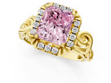 Yellow gold Fancy Pink Radiant  Cut Halo Diamond Ring with Scrollwork Band and Four-Prong Setting_57