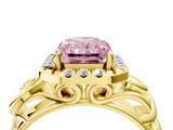 Yellow gold Fancy Pink Radiant  Cut Halo Diamond Ring with Scrollwork Band and Four-Prong Setting_60