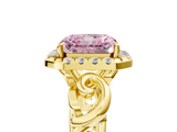 Yellow gold Fancy Pink Radiant  Cut Halo Diamond Ring with Scrollwork Band and Four-Prong Setting_61