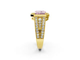 Yellow gold Fancy Pink Radiant Cut Halo Diamond Split Shank Ring with Prong Setting_2