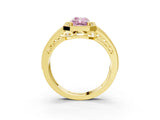 Yellow gold Fancy Pink Radiant Cut Halo Diamond Split Shank Ring with Prong Setting_3
