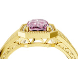 Yellow gold Fancy Pink Radiant Cut Halo Diamond Split Shank Ring with Prong Setting_4