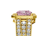 Yellow gold Fancy Pink Radiant Cut Halo Diamond Split Shank Ring with Prong Setting_5