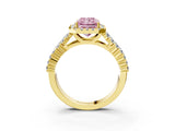 Yellow gold Fancy Pink Radiant Cut Halo Pavé Diamond Engagement Ring with Split Shank and Four-Prong Setting_6