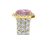 Yellow gold Fancy Pink Radiant Cut Halo Pavé Diamond Engagement Ring with Split Shank and Four-Prong Setting_8