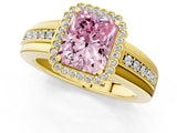 Yellow gold Fancy Pink Radiant  Cut Halo Pave Band Four-Prong Ring_49