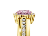 Yellow gold Fancy Pink Radiant  Cut Halo Pave Band Four-Prong Ring_53