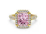 Yellow gold Fancy Pink Radiant  Cut Halo Pave Band Four-Prong Setting Ring_20