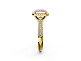 Yellow gold Fancy Pink Radiant  Cut Halo Pave Band Four-Prong Setting Ring_22