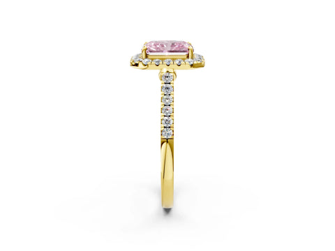Yellow gold Fancy Pink Radiant Cut Halo Pave Diamond Engagement Ring with Four-Prong Setting_2
