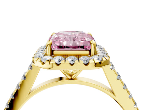 Yellow gold Fancy Pink Radiant Cut Halo Pave Diamond Engagement Ring with Four-Prong Setting_4