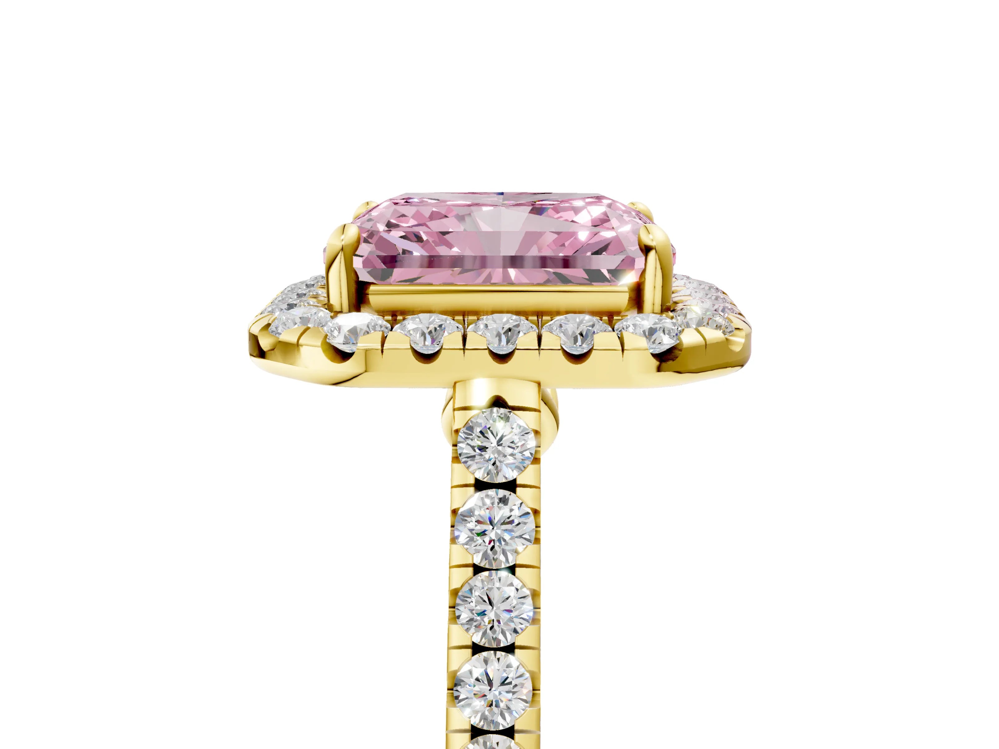Yellow gold Fancy Pink Radiant Cut Halo Pave Diamond Engagement Ring with Four-Prong Setting_5