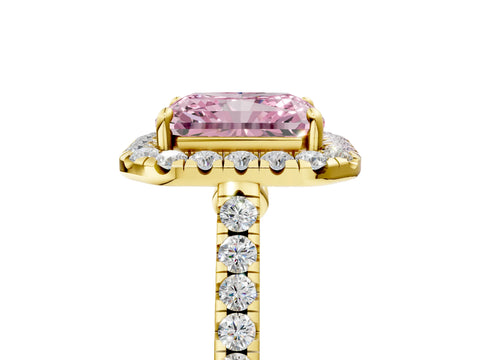 Yellow gold Fancy Pink Radiant Cut Halo Pave Diamond Engagement Ring with Four-Prong Setting_5
