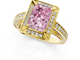 Yellow gold Fancy Pink Radiant  Cut Halo Pave Split Shank Prong Setting Ring_33