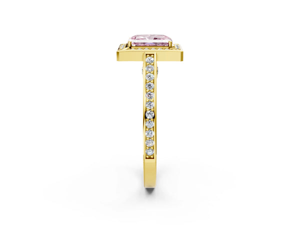Yellow gold Fancy Pink Radiant  Cut Halo Pave Split Shank Prong Setting Ring