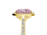 Yellow gold Fancy Pink Radiant Cut Halo Round Diamond Pavé Band with Four-Prong Setting_8