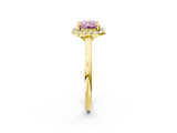 Yellow gold Fancy Pink Radiant Cut Halo Round Diamond Solitaire Engagement Ring with Pave Band and Four-Prong Setting_14