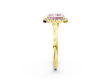 Yellow gold Fancy Pink Radiant Cut Halo Round Diamond Solitaire Ring with Pavé Band and Four-Prong Setting_2