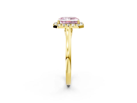Yellow gold Fancy Pink Radiant Cut Halo Round Diamond Solitaire Ring with Pavé Band and Four-Prong Setting_2