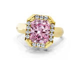 Yellow gold Fancy Pink Radiant  Cut Halo Solitaire Engagement Ring with Square Band and Four-Prong Setting_184