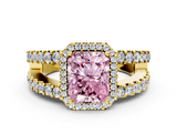 Yellow gold Fancy Pink Radiant  Cut Halo Split Shank Diamond Ring with Four-Prong Setting_44