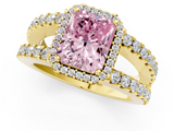 Yellow gold Fancy Pink Radiant  Cut Halo Split Shank Diamond Ring with Four-Prong Setting_45