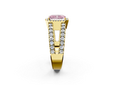 Yellow gold Fancy Pink Radiant  Cut Halo Split Shank Diamond Ring with Four-Prong Setting_46
