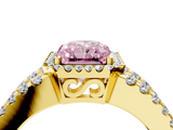 Yellow gold Fancy Pink Radiant  Cut Halo Split Shank Diamond Ring with Four-Prong Setting_48