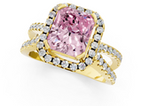 Yellow gold Fancy Pink Radiant  Cut Halo Split Shank Pave Set Ring_62