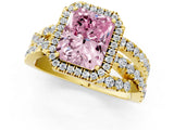 Yellow gold Fancy Pink Radiant  Cut Halo Split Shank Prong Setting Ring_13