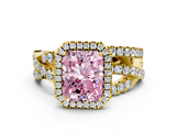 Yellow gold Fancy Pink Radiant  Cut Halo Split Shank Prong Setting Ring_59