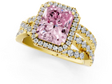 Yellow gold Fancy Pink Radiant  Cut Halo Split Shank Prong Setting Ring_60
