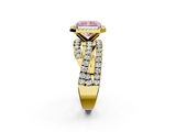 Yellow gold Fancy Pink Radiant  Cut Halo Split Shank Prong Setting Ring_61