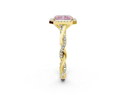 Yellow gold Fancy Pink Radiant Cut Halo Twist Band with Four-Prong Setting_14