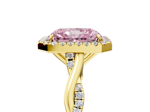 Yellow gold Fancy Pink Radiant Cut Halo Twist Band with Four-Prong Setting_17