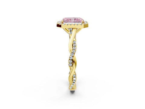 Yellow gold Fancy Pink Radiant Cut Halo Twist Band with Four-Prong Setting_2
