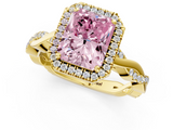Yellow gold Fancy Pink Radiant  Cut Halo Twisted Band Four-Prong Ring_21