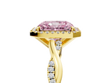 Yellow gold Fancy Pink Radiant  Cut Halo Twisted Band Four-Prong Ring_25