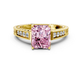 Yellow gold Fancy Pink Radiant  Cut Milgrain Channel Set Engagement Ring with Solitaire Prong Setting_49