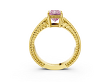 Yellow gold Fancy Pink Radiant  Cut Milgrain Channel Set Engagement Ring with Solitaire Prong Setting_52