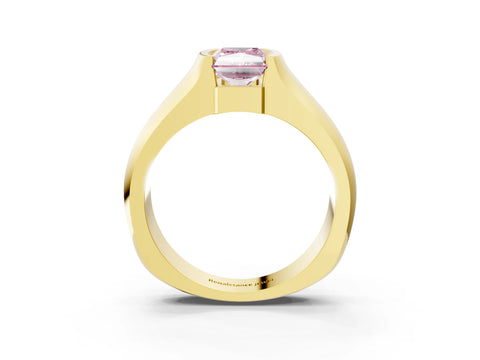 Yellow gold Fancy Pink Radiant Cut Solitaire Bezel Set Diamond Ring with Wide Band_3