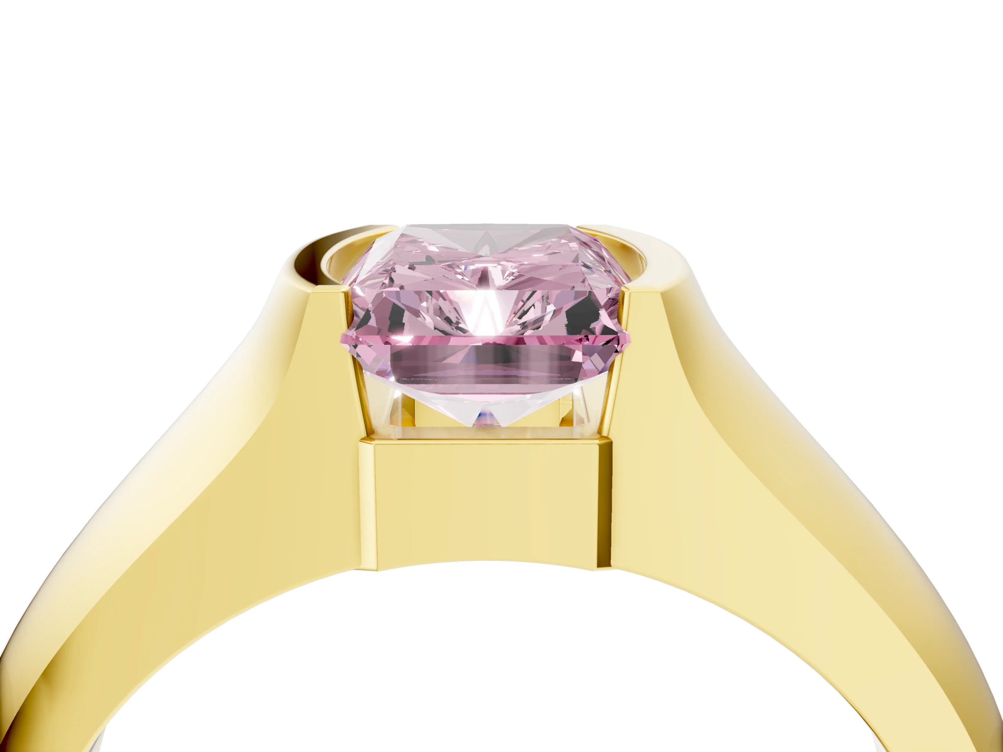 Yellow gold Fancy Pink Radiant Cut Solitaire Bezel Set Diamond Ring with Wide Band_4