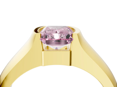 Yellow gold Fancy Pink Radiant Cut Solitaire Bezel Set Diamond Ring with Wide Band_4