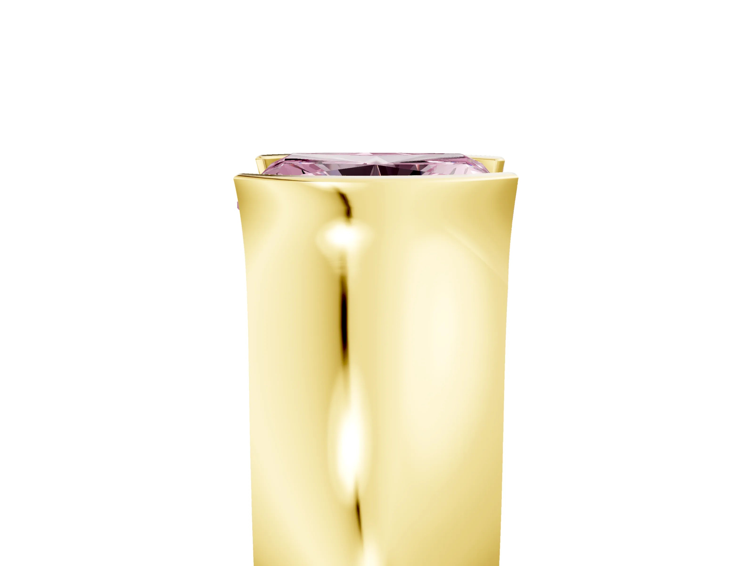 Yellow gold Fancy Pink Radiant Cut Solitaire Bezel Set Diamond Ring with Wide Band_5
