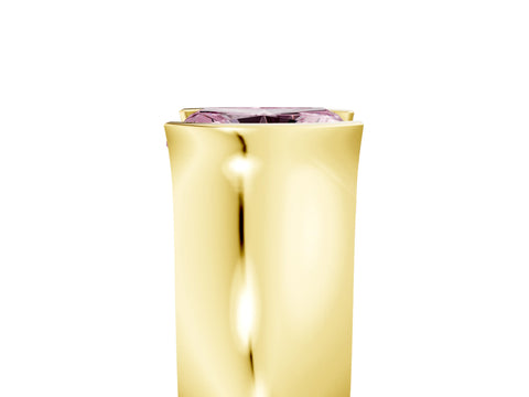 Yellow gold Fancy Pink Radiant Cut Solitaire Bezel Set Diamond Ring with Wide Band_5