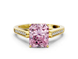Yellow gold Fancy Pink Radiant Cut Solitaire Cathedral Diamond Engagement Ring with Channel-Set Band and Four-Prong Setting_3