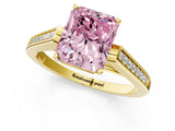 Yellow gold Fancy Pink Radiant Cut Solitaire Cathedral Diamond Engagement Ring with Channel-Set Band and Four-Prong Setting_4