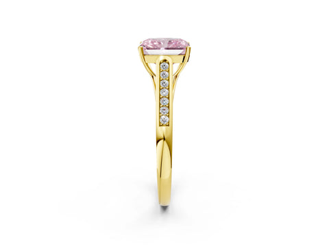 Yellow gold Fancy Pink Radiant Cut Solitaire Cathedral Diamond Engagement Ring with Channel-Set Band and Four-Prong Setting_5
